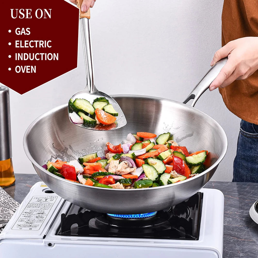 12.6 Inch Stainless Steel Wok Pan with Lid