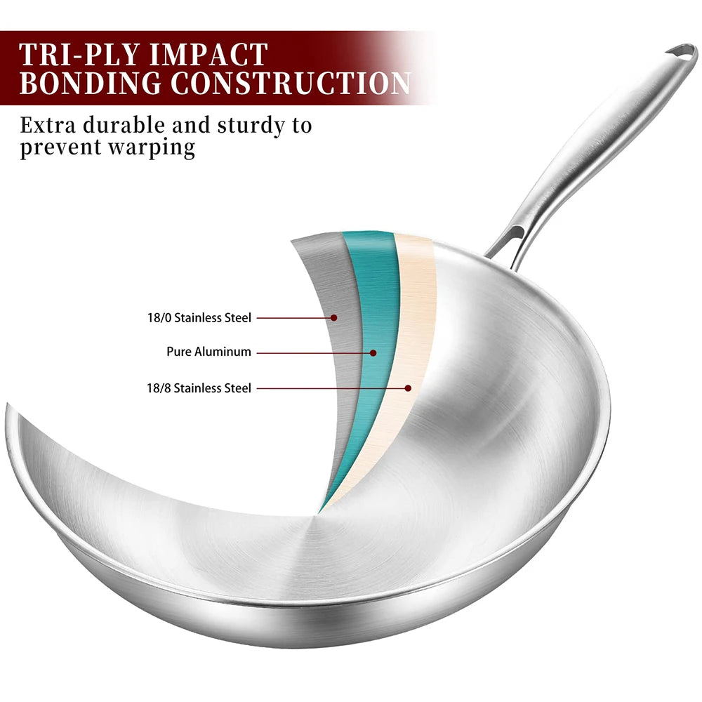 12.6 Inch Stainless Steel Wok Pan with Lid