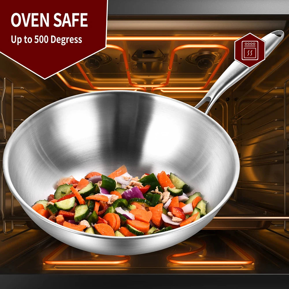 12.6 Inch Stainless Steel Wok Pan with Lid
