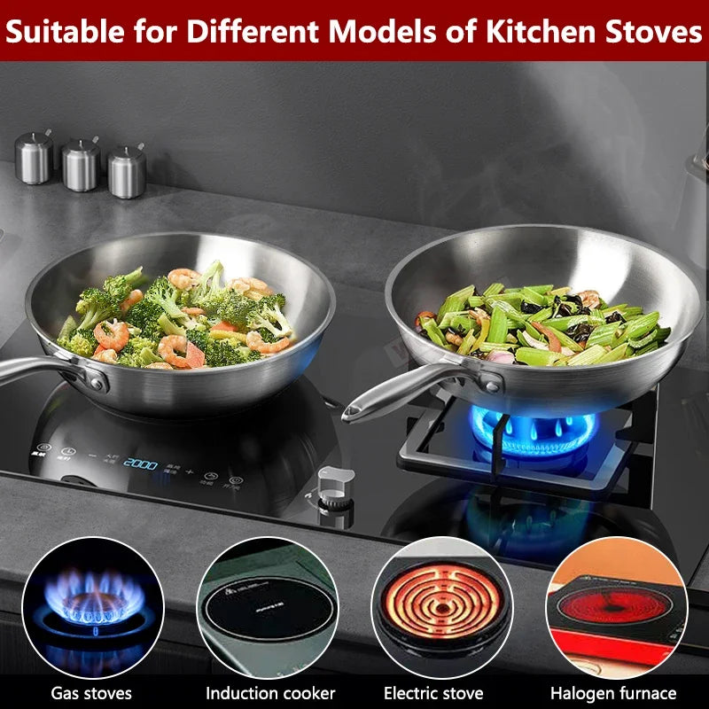 12.6 Inch Stainless Steel Wok Pan with Lid