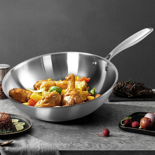 12.6 Inch Stainless Steel Wok Pan with Lid