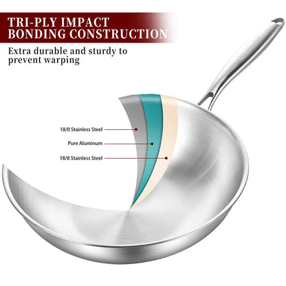 12.6 Inch Stainless Steel Wok Pan with Lid