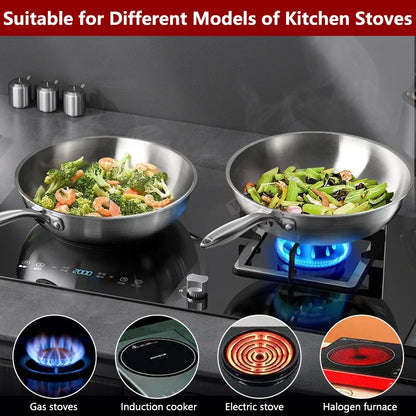 12.6 Inch Stainless Steel Wok Pan with Lid